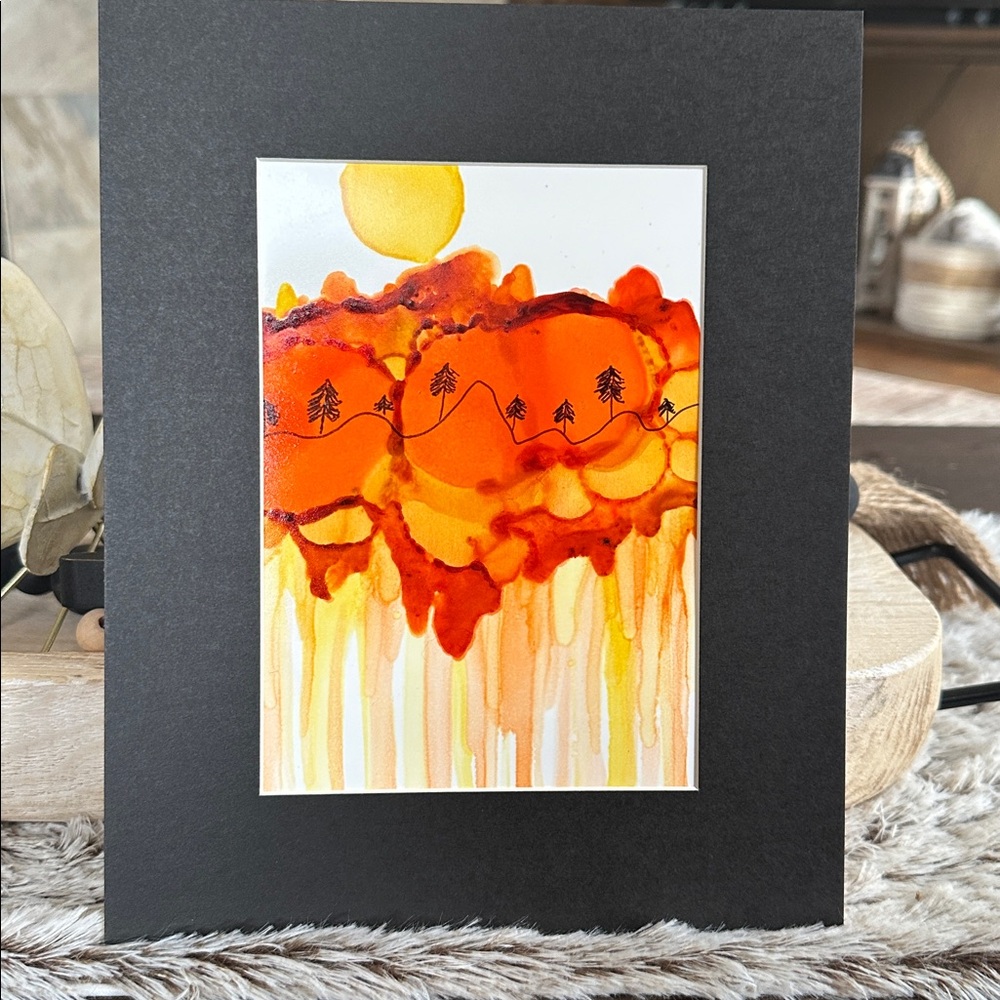Hand crafted original abstract orange alcohol ink wall art decor painting
